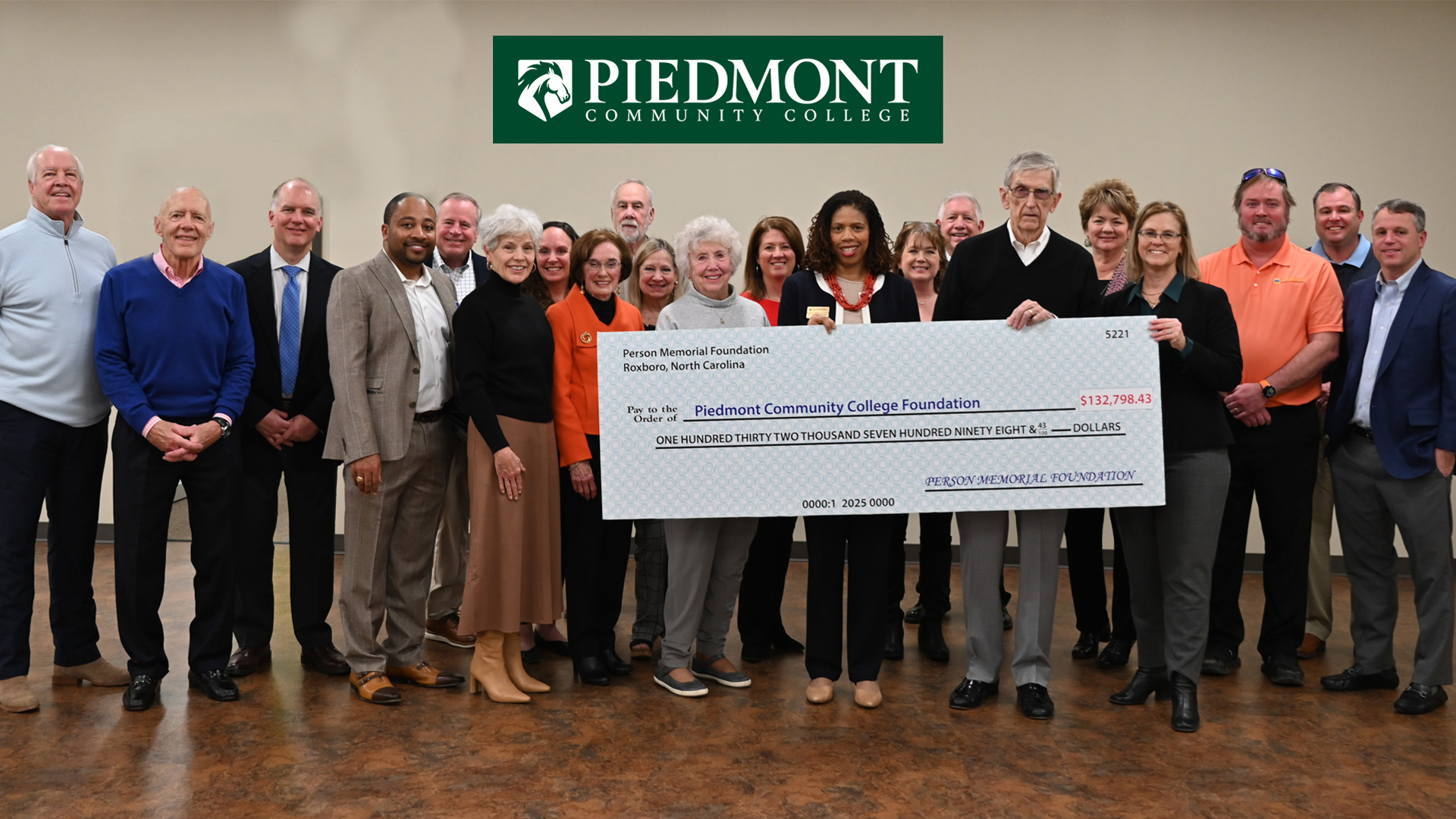 Group photo from check donation to the PCC Foundation from the Person Memorial Foundation.